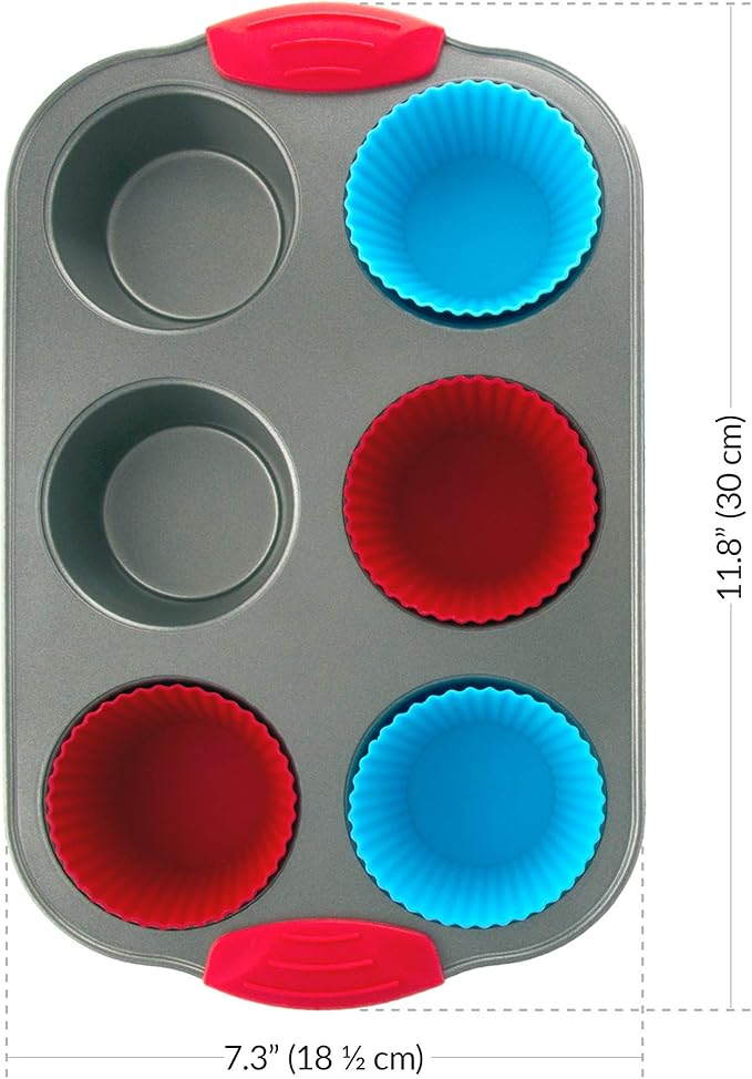 Premium Non-Stick Baking Set: Banana Bread Loaf Pan, 12 Cup Mini Muffin Pan with Silicone Liners, and Jumbo 6 Cup Muffin Pan - Professional Bakeware with Comfortable Silicone Handles