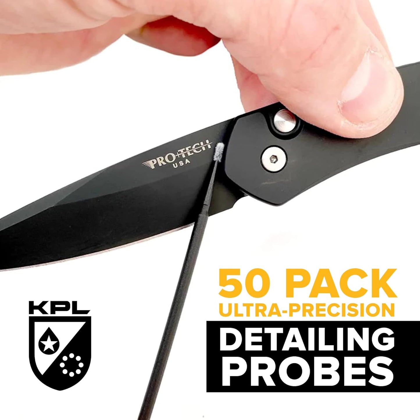 Knife Pivot Lube - KPL MicroFiber Knife Care Detail Swabs - Ultra-Precision Detailing Probes for Knife, Kitchen Cleaning Supplies, Pointed Swabs for Pocket Knives, Swab Applicators (50 Pack)