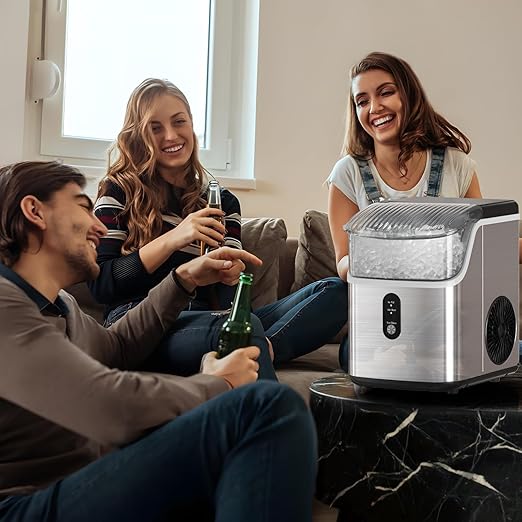 Antarctic Star Nugget Ice Maker Countertop, Chewable Nugget Ice Machine with Automatic Cleaning, Fast Ice Making 34Lbs/24H, One Click Operation for Party/Home/Bar/RV (Stainless Steel Silver)