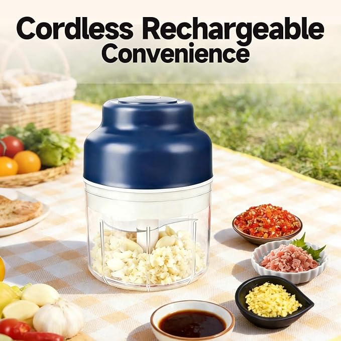 Electric Garlic Chopper Mini, Upgraded Rechargeable Veggie Chopper With Storage and Cover, One-Touch Food Processor with 4 Stainless Steel Blades for Onion Meat Chili Ginger (Green, 320ml)