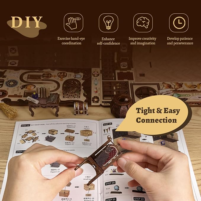 CUTEBEE Book Nook Kit, DIY Booknook Miniature House Tiny House 3D Wooden Puzzle Dollhouse Kit for Adults and Teens, Bookshelf Insert Decor, DIY Craft Gift Model Build