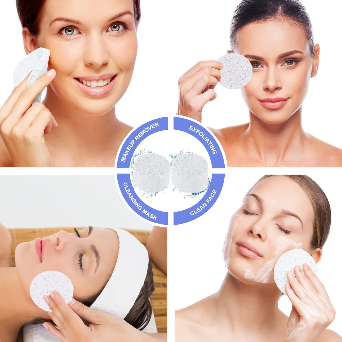 100-Count Facial Sponges Compressed Natural Cellulose Sponge Round Shape Face Sponge for Face Cleansing Exfoliating and Makeup Removal, White