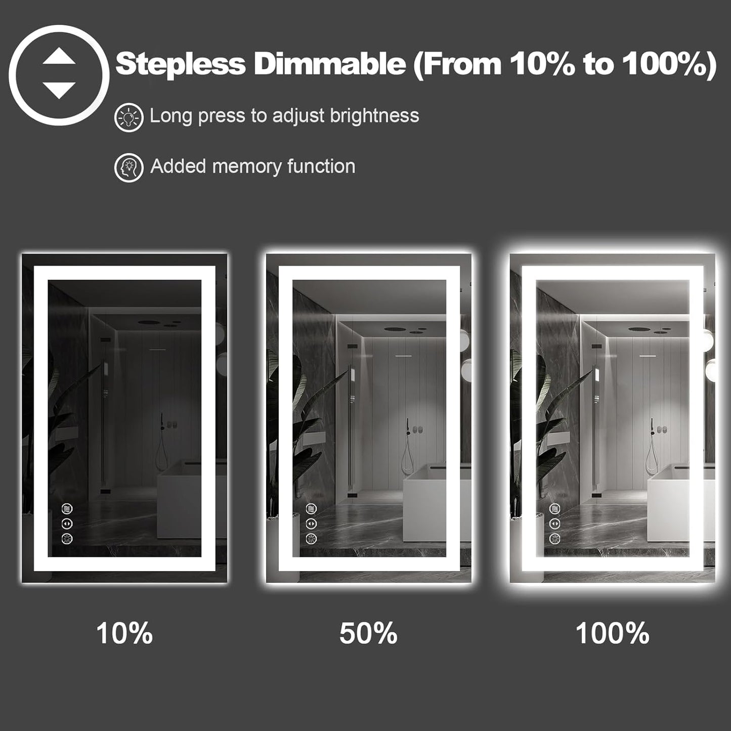 Amorho LED Bathroom Mirror 60'' X36'' with Front and Backlight, Large Dimmable Wall Mirrors with Anti-Fog, Shatter-Proof, Memory, 3 Colors, Double LED Vanity Mirror