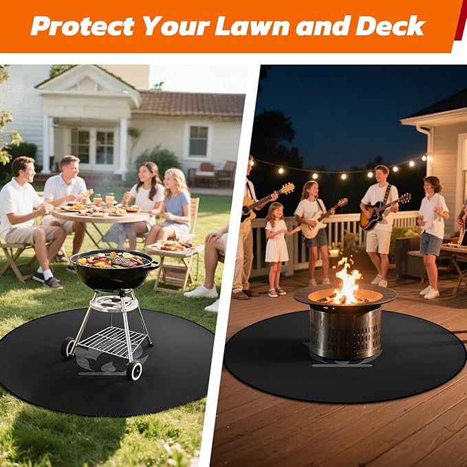48" Fire Pit Mat for Solo Stove Bonfire: Round Fireproof Under Grill Mat Heat Insulated Indoor Fireplace Pad Protector for Decks, Patios, Grass, BBQ Smoker, Portable Reusable Oil-Proof and Waterproof