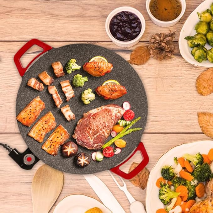 Indoor Smokeless Electric Grill Griddle, Nonstick Tabletop Grill for Indoor Cooking, Steaks Burgers Pancakes BBQ, Compact Easy Clean Design (14in)
