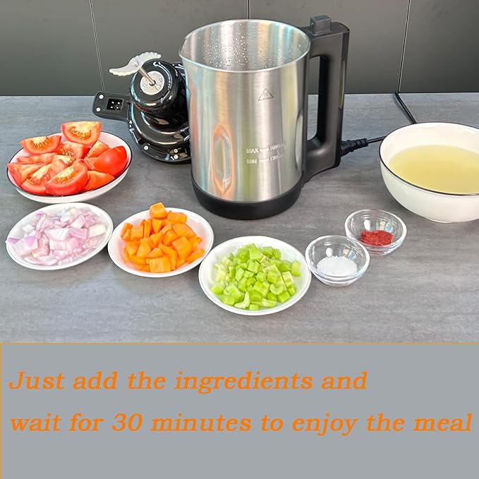 Soup Maker 1.6 L, 4-in-1 Multifunctional Smooth Soup and Chunky Soup Machine Maker with LCD Control Panel, Stainless Steel Electric Hot Soup Maker, 2-5 Servings, Smart Living for Home Use
