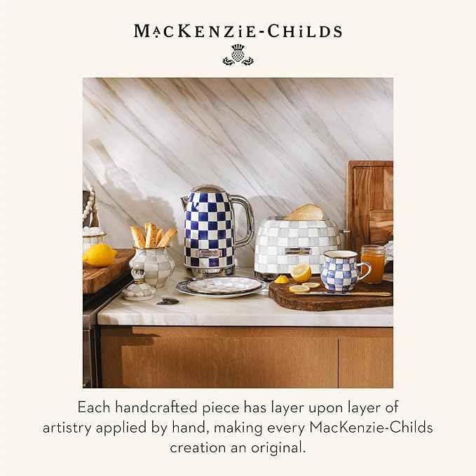 MACKENZIE-CHILDS 2-Slice Toaster, Decorative Toaster for Kitchen, Gray-and-White Sterling Check