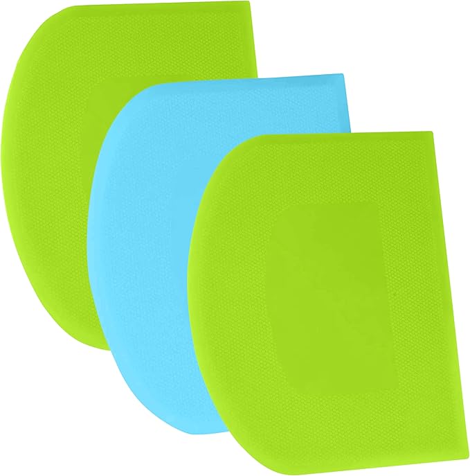 SURDOCA Dough Scraper Bench Scraper - 3P 11.8x7.3" Plastic Flexible Bowl Scraper, Sharp Edge & Angles Cake Scraper. Non-Slip Bakeware Decorating Tools Sculpting & Modeling Tools - Green+Blue+Green