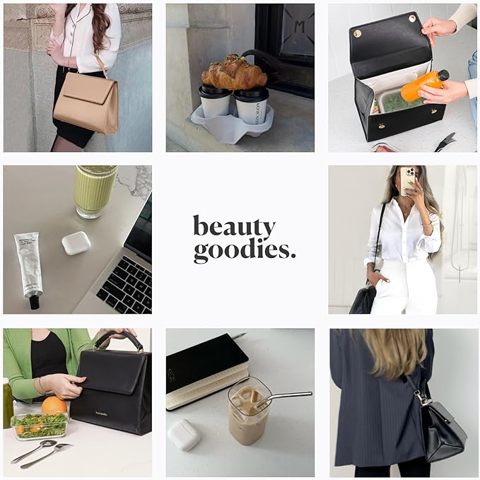 BEAUTYGOODIES X-Large Lunch Bag for Women, Work, Picnics and Parties, Insulated Cute Tote Purse Black,Stylish Bag for Women at Work, Office, Insulated Cooler for women, Ladies, Teachers, Nurses