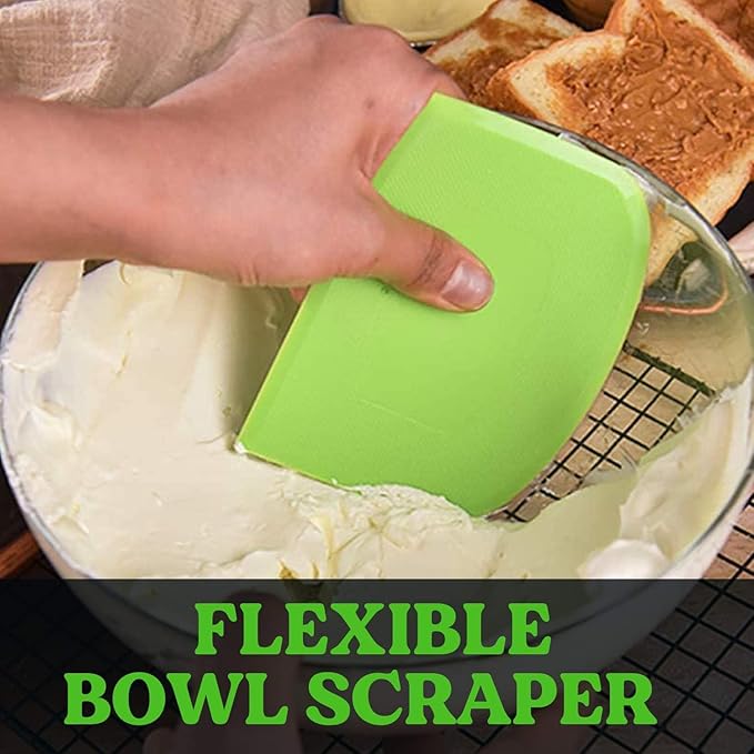 SURDOCA Dough Scraper Bench Scraper - 3P 13x7.9" Plastic Flexible Bowl Scraper, Sharp Edge & Angles Cake Scraper. Non-Slip Bakeware Decorating Tools Sculpting & Modeling Tools - Yellow+White+Pink