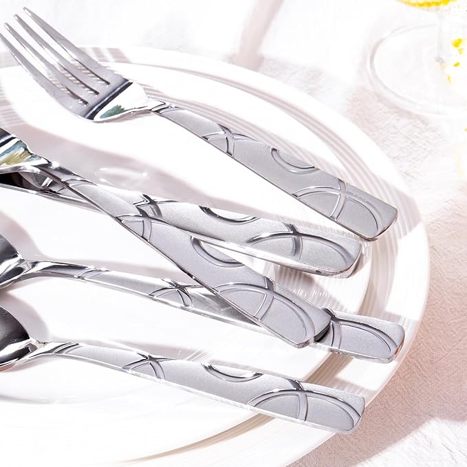 HIKAA Silverware Set, 65-piece Silverware Set with Serving Utensils Set, for Kitchen, Home, Wedding, Party, Mirror Polished and Dishwasher Safe