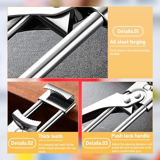 Adjustable Multifunctional Stainless Steel Can Opener, 2026 New Stainless Steel Can Opener Bottle Jar Lid Gripper Household Kitchen Tool, Manual Jar Bottle Opener Kitchen Accessories (3 Pcs)