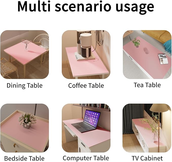 Leather Desk Mat,1.8mm Thick,15.75x63 Inch Desk Cover,Pink Desk Mat,Desk Protector Mat,Dresser Cover Top,Desktop Cover,Dresser Cover Top for Bedroom(Pink+Silvery,15.75x63)