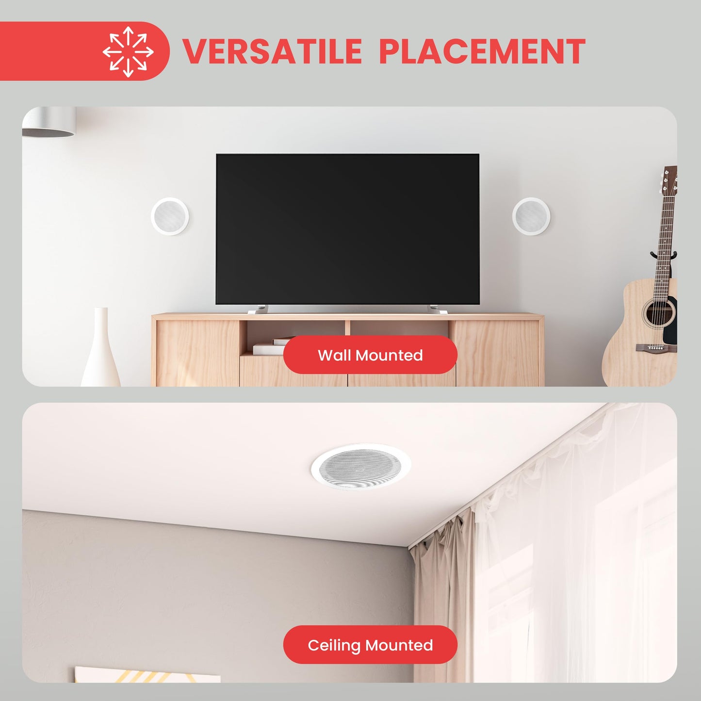Pyle Pair 5.25” Flush Mount in-Wall in-Ceiling 2-Way Home Speaker System Spring Loaded Quick Connections Dual Polypropylene Cone Polymer Tweeter Stereo Sound 150 Watts (PDIC1651RD) White