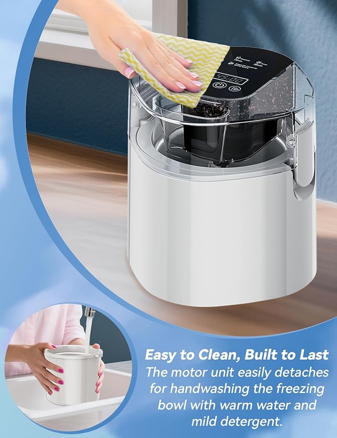 Ice Cream Maker, 1.5-Qt Ice Cream Machine and Frozen Yogurt Machine, 1.5-Qt Insulated Freezer Bowl, LCD Screen and Timer, Quick Results, Easy to Operate and Clean