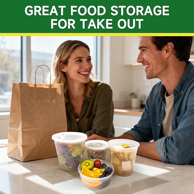 50 Set 24 oz Deli Containers with Lids, Leak-Proof BPA Free Plastic Take Out Bowls, Food Storage Containers for Takeout Meal Prep Storage, Freezer, Microwave & Dishwasher Safe