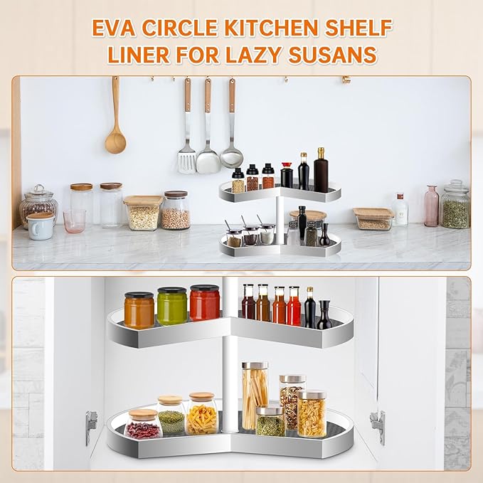 4 Pack 26In Lazy Susan Shelf Liner, Upgraded Composite Materials Circle Lazy Susan Liner for Kitchen Cabinets, Non Adhesive Liners Mats for Shelf Drawer Refrigerator Cupboard (4 Pack-Gray)