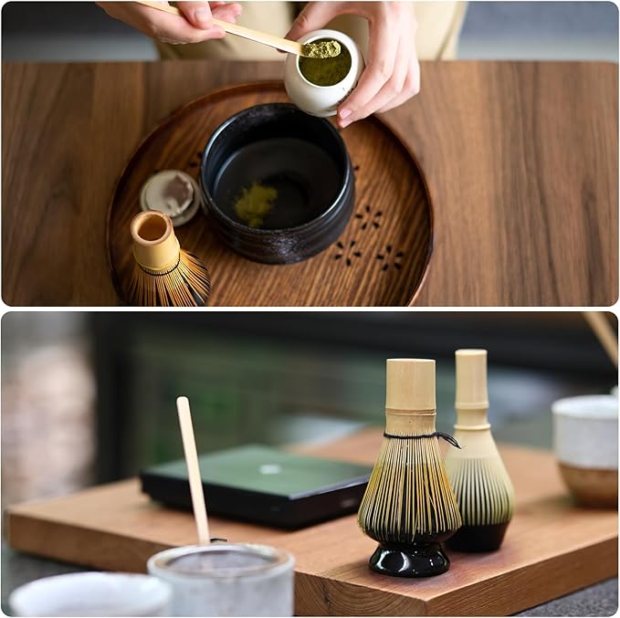 HARFINGTON Ceramic Chasen Stand 65mm Matcha Whisk Holder, Traditional Matcha Tea Chasen Holder, Black