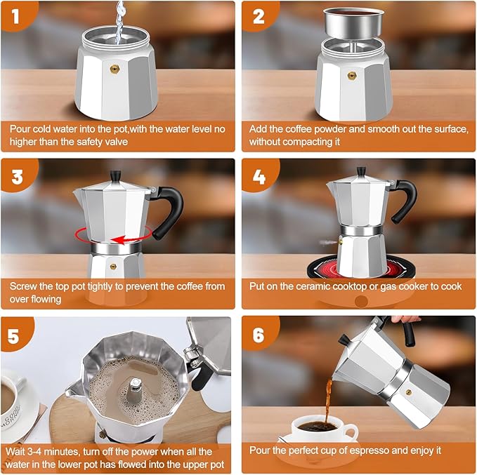 3 Cup Aluminum Espresso Stovetop Moka Pot Express Coffee Maker Percolator Italian Classic Mocha Coffee Machine for Italian and Cuban Cafe Brewing for Home & Camping 150ml 5oz