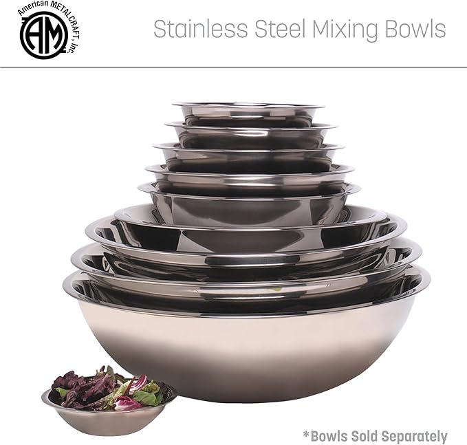 American Metalcraft SSB800 Stainless Steel Mixing Bowl - Durable, Commercial-Grade, Metal Bowl For Mixing - Wide-Rim, Stackable, Dishwasher Safe, 8qt, Silver