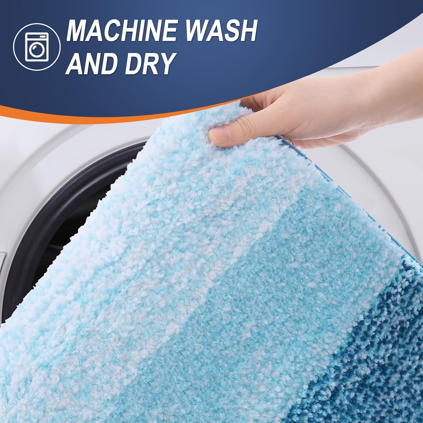OLANLY Luxury Toilet Rugs U-Shaped 24x20, Extra Soft and Absorbent Microfiber Bathroom Rugs, Non-Slip Plush Shaggy Bath Mat, Machine Wash Dry, Contour Bathroom Mats for Toilet Base, Peacock Blue
