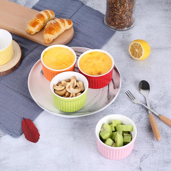 Ramekins 4oz,Creme Brulee Ramekins and Souffle Dishes,Porcelain Oven Safe Baking Bowls,Pudding Cups,Dipping bowl,Set of 6,Color