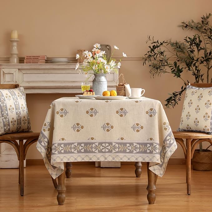 patdrea Designer Beige Tablecloth for Rectangle Table,Elegant Linen Floral Pattern French Table Cloth,Decor Cover Cloth for Kitchen Dining Christmas,Thanksgiving,Party,63"x87"-Istana a