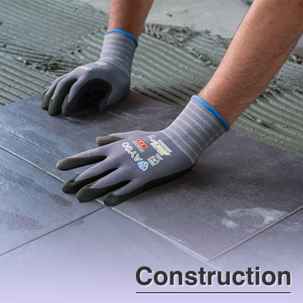 KAYGO Safety Work Gloves MicroFoam Nitrile Coated-60 Pairs, KG18NB,Seamless Knit Nylon Glove with Black Micro-Foam Nitrile Grip,Ideal for General Purpose,Automotive,Home Improvement, Large
