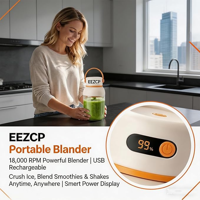 Portable Electric Juicer Cup with Zero Cord Hassle, USB-C Rechargeable, 36 Stainless Steel Blades, 18000 RPM Motor, Leakproof for Shakes,Smoothies,Travel,Gym,Office Outdoor (800ML)