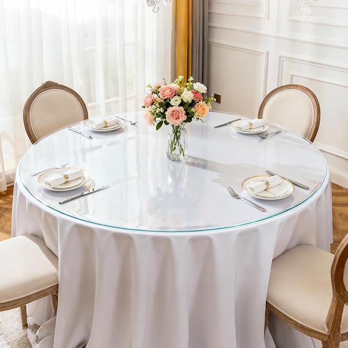 Round Frosted Table Cover Protector 48 Inch - 2mm Thick Waterproof PVC Furniture Protective Pad for Dining Room Tabletop