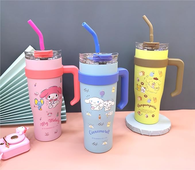 Melody & Mouse Stainless Steel Insulated Tumbler with Lid, Straw & Handle 1200ml - XL Size, Pink