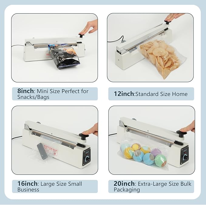 Impulse Heat Sealer with Sealing Bar: Heavy-Duty Bag Sealer with Extra Cutting Blade (White, 16-Inch)