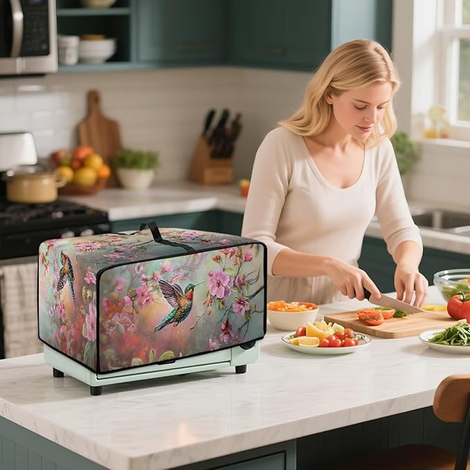 Air Fryer Toaster Oven Dust Cover Protective Microwave Oven Cover Small Appliance Protector Decorations Kitchen Accessories, L, Hummingbird Pink Flower