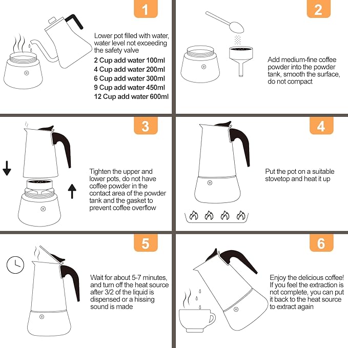 12 Cup 600ml Moka Pot Stainless Steel Espresso Coffee Maker Stovetop Coffeemaker Italian Classic Style Brewing Greca Cafe Mocha Machine for Cafeteras Lover Camping Travel and Home Use 20oz