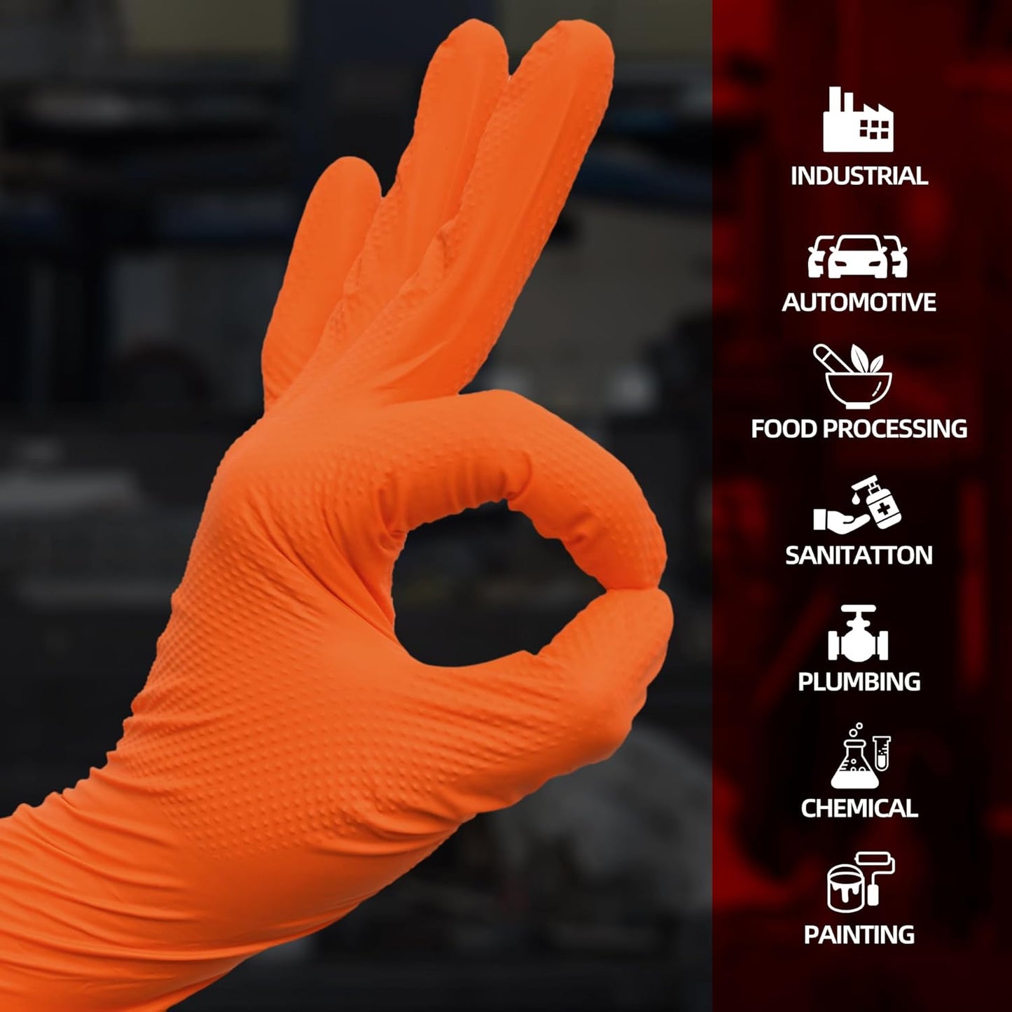 Jointown Basic Heavy Duty Nitrile Gloves, Mechanic Gloves 8 Mil Nitrile Disposable, with Raised Diamond Texture, Case of 500, Orange, Medium