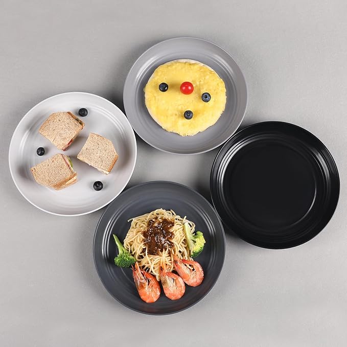 12 Pcs Unbreakable Deep Dinner Plates Set, 10 inch Reusable Plastic Wheat Straw Plates, Microwave and Dishwasher Safe Plate for Kitchen, Lightweight Plate for Dessert, BPA Free, Gray