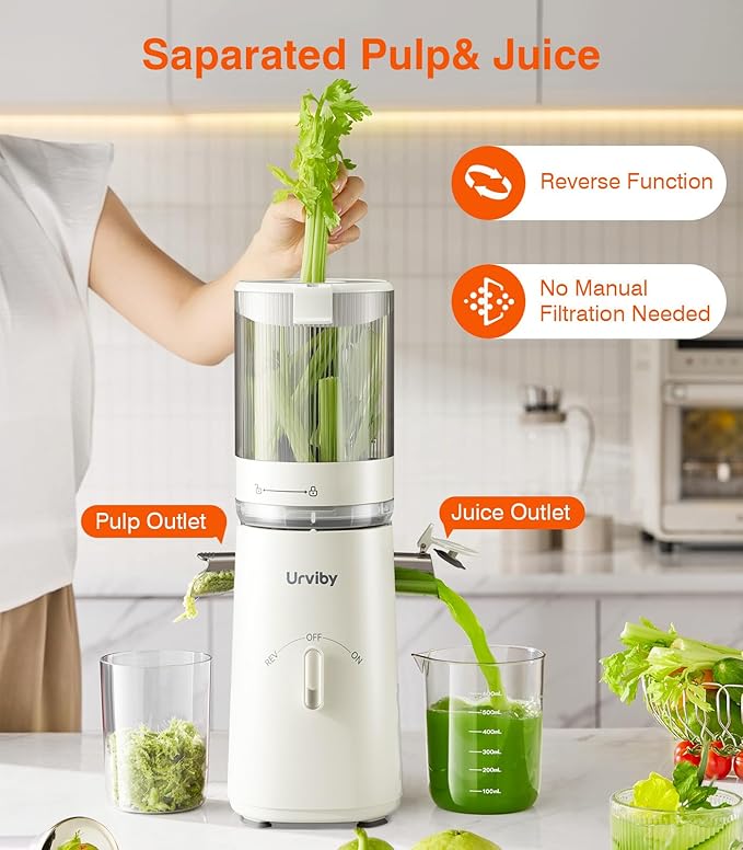 Juicer Machines, 2-in-1 Cold Press Juicer for Juice & Sorbet, suit for Vegetable and Fruit with 5-Inch Wide Chute, Powerful Masticating/High-Yield High Nutrients/Rev Mode/Easier Clean (White)