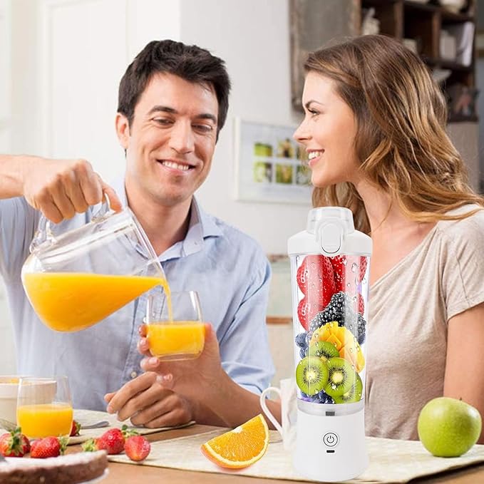 Portable Blender 600ml 18000RPM USB C Rechargeable Mini Juicer Cup with Stainless Steel Blades RGB Light for Travel Gym