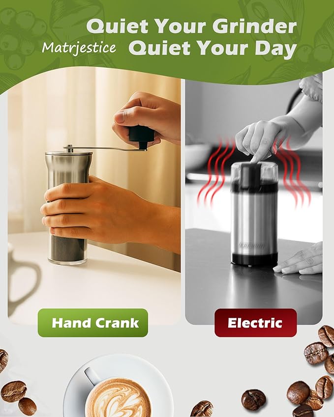 Manual Coffee Grinder with Stainless Steel Burr - 1.12oz Capacity Handheld Mill for Espresso, Drip, Cold Brew with 6 Adjustable Settings & Quiet -Extra Fine Grinding (Stainless Steel Burr)