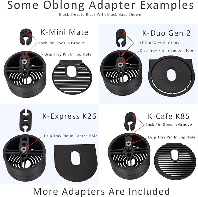 Elevate Anti-Splash Cup Riser Stand Accessory for most Keurig K-cup, Cuisinart Single Serve, and other Coffee Makers, Adjustable for Cup Size and Drip Tray Type (Black with Blue Base)