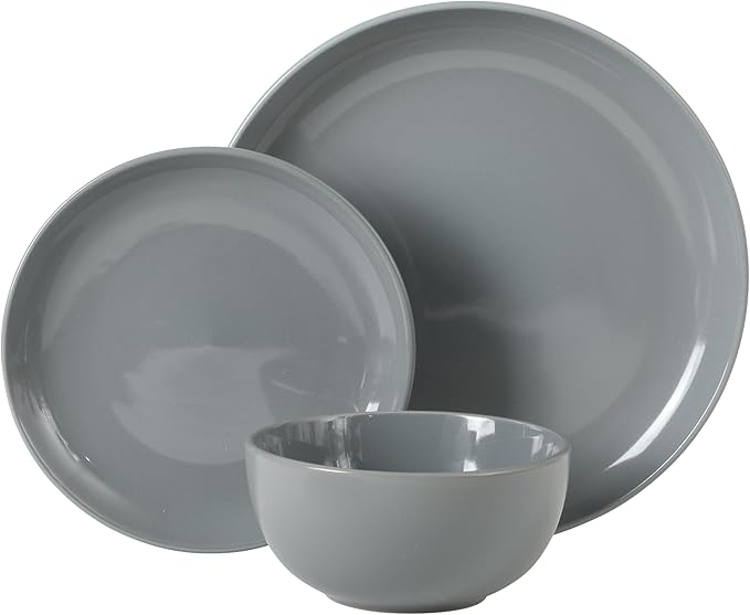 Gibson Home Rockaway 12 Piece Plates and Bowls Matte Outside/Shiny Inside Glaze Service for 4 Dinnerware Set - Assorted Color (Cream, Blue, Beige, Brown) - Dishwasher and Microwave Safe