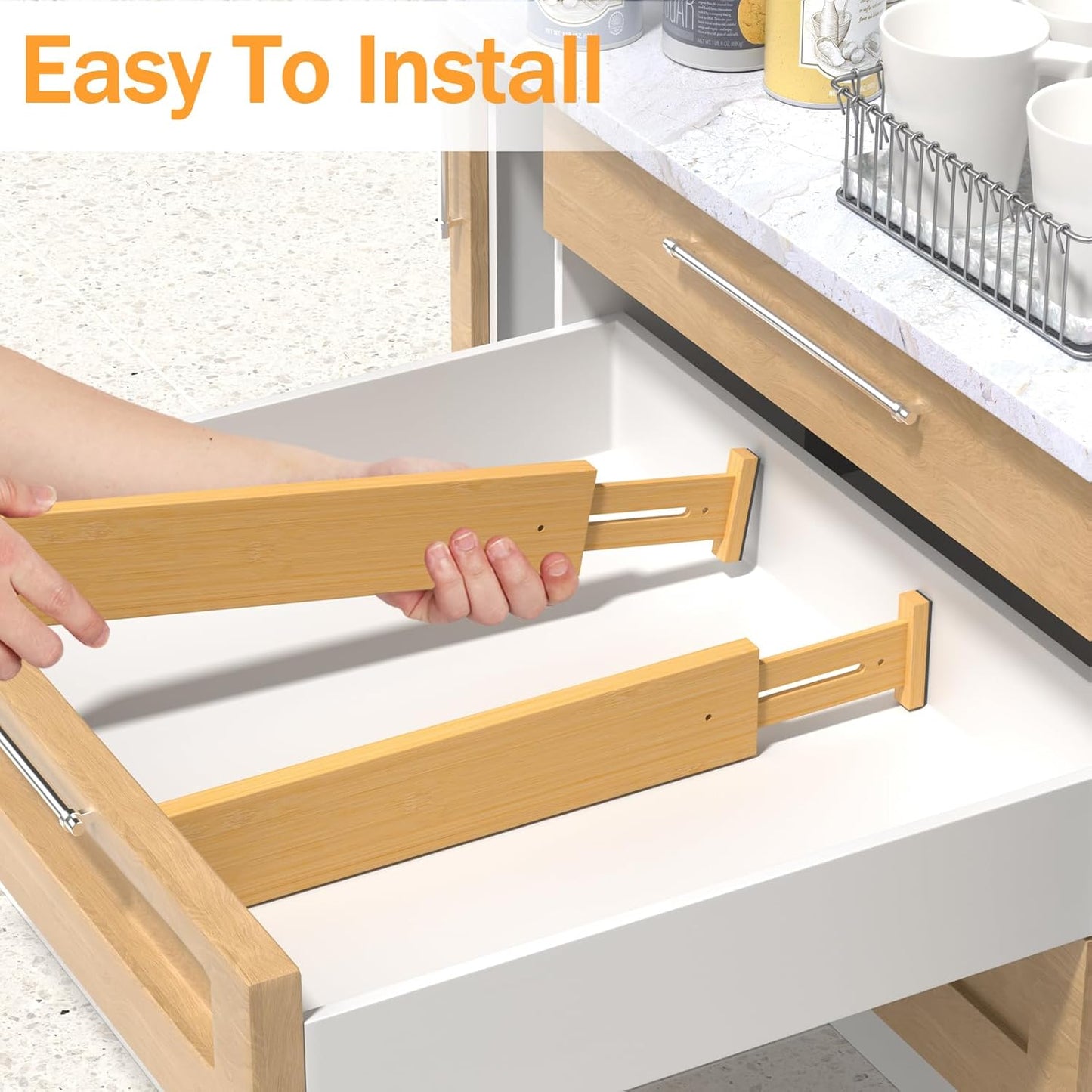 BAMBUROBA Bamboo Drawer Dividers, Adjustable Kitchen Drawer Organizer for Clothes,17-22" Expandable Drawer Organization Separators for Bedroom,Bathroom,Dresser and Office,6-Pack