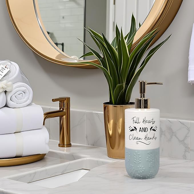 Young's Inc. Ceramic Soap Dispenser Pump, White Winter Lotion Pump Dispenser for Bathroom Decor Kitchen, Liquid Soap Lotion Pump Bottle