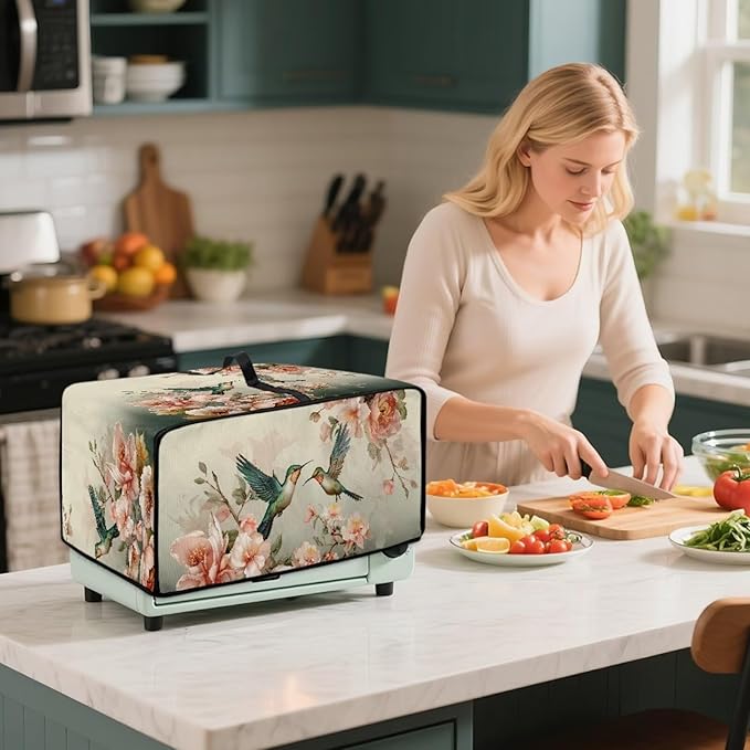 Air Fryer Toaster Oven Dust Cover Washable Fabric Countertop Microwave Smart Oven Cover for Kitchen Countertop Decor, M, 16.5 x 20.5 x 10 inches, Hummingbird Floral Pattern