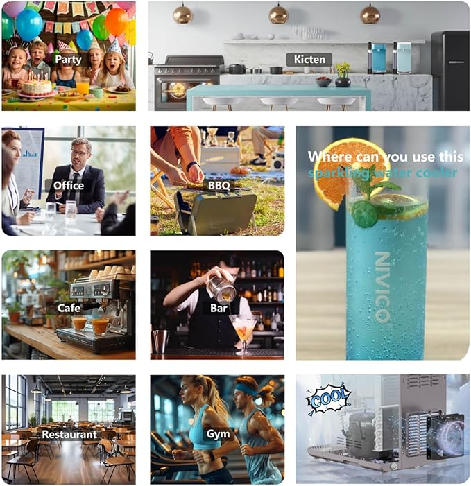Soda Maker, Ice Cold Sparkling Water Maker, Water Cooler, Compatible with Screw-in 60L CO2 Cylinder (Not Included), Carbonator with 1.5L Water Tank, Touch Screen (Aqua Blue)