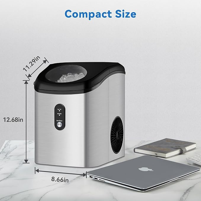 Countertop Nugget Ice Maker, 33lbs/24H, with Crunchy Chewable Ice Cubes, Rapid Ice Making in 6-8min, Portable Compact Design for RV/Home/Kitchen/Office