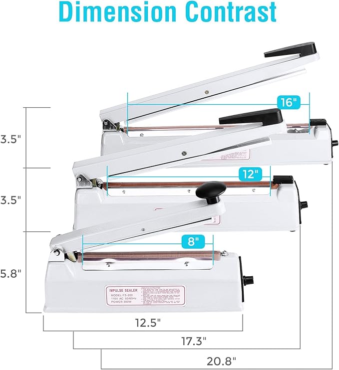 Metronic 16 inch Impulse Sealer, Manual Heat Sealer Machine for Plastic bags, Shrink Wrap Bags Sealer Heavy Duty Sealing Machine with Repair Kit, White