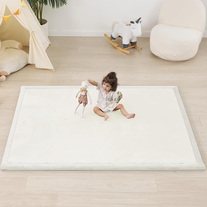 1.5" Thick Baby Play Mat for Floor Tummy Time, 59"x 79" Pro Soft Baby Activity Playmats Playroom, Easy Care with Non-Slip Safe for Infant Toddler Kids Crawling(Cream)