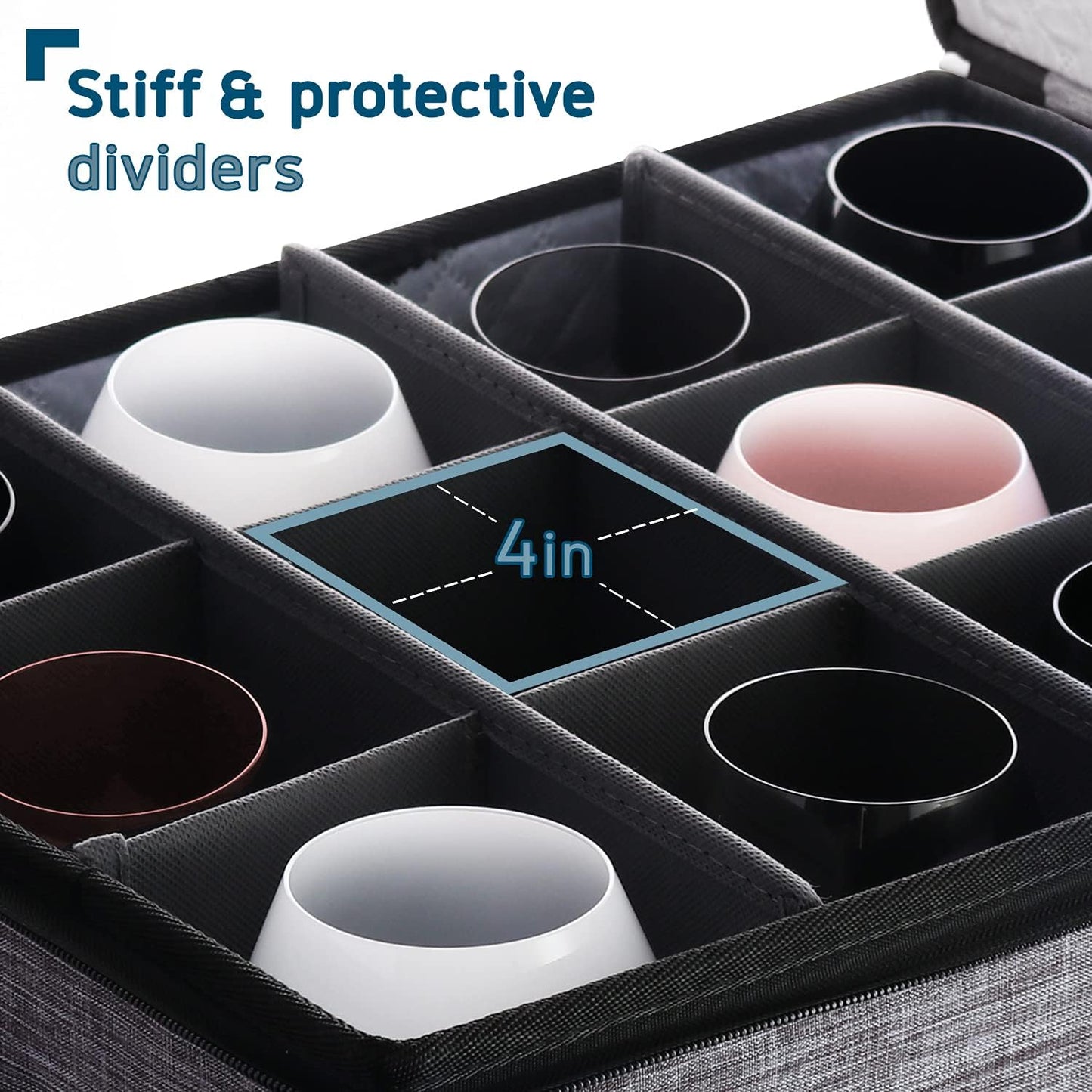 Fine China Storage Containers Hard Shell, 6 Piece Dish Storage Containers, Stackable Plate Storage Containers, Coffee Mug Storage and Wine Glass Storage Box with Dividers, Quilted Dish Organizers