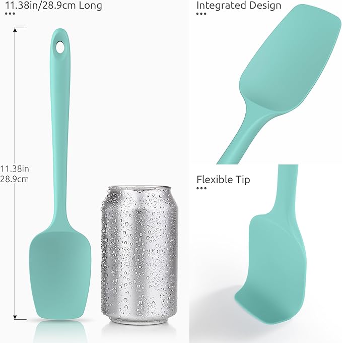 U-Taste 18/8 Stainless Steel Measuring Cups and Spoons Set of 10 and 600ºF Heat Resistat Silicone Flexible Baking Spoon Spatula & Cooking Scoop Spoonula (Aqua Sky)
